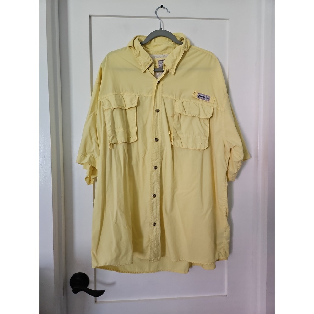 Bimini‎ Bay Outfitters Fishing Shirt Men's XXL Yellow Short Sleeve Nylon Cargo